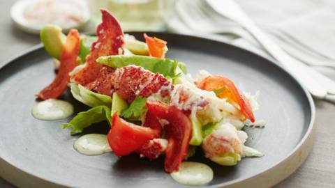 Salade de homard à la tomate confite et au coriandre